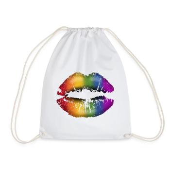Lèvres embrassables avec du rouge à lèvres LGBTQ Rainbow - Sac de sport léger - blanc - Devant