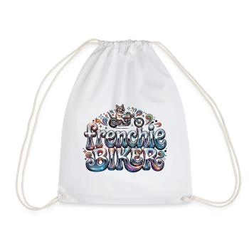Frenchie biker - 004 - Drawstring Bag - white - Front