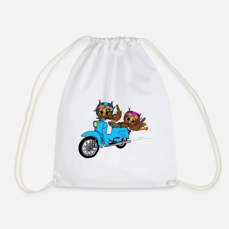 Owls with moped - Drawstring Bag - white