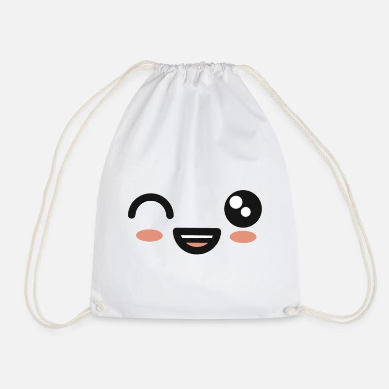 Winking kawaii face - Drawstring Bag - white