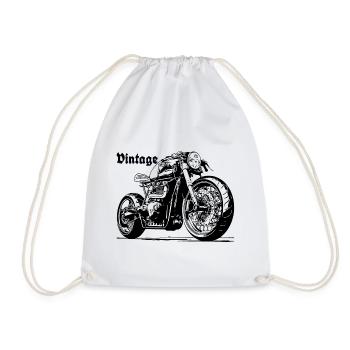 Motorcycle vintage black dark gray moto - Drawstring Bag - white - Front