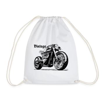 Motorcycle Moto Vintage Black - Drawstring Bag - white - Front