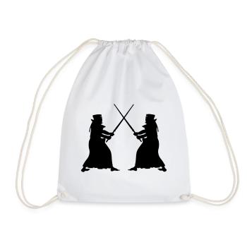 Kendo two Kendoka in fighting mode shadow figures - Drawstring Bag - white - Front