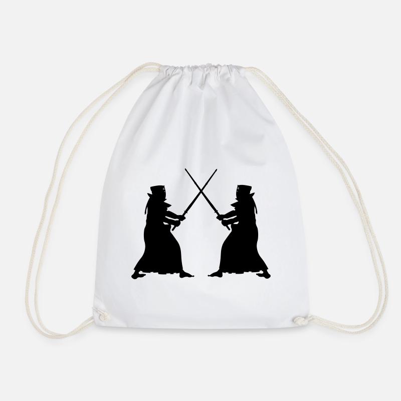 Kendo two Kendoka in fighting mode shadow figures - Drawstring Bag - white
