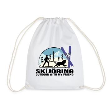 skijöring skiing with dog train dog dog skier - Drawstring Bag - white - Front