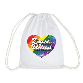 Love Wins LGBTQ Rainbow Heart - Drawstring Bag - white - Front