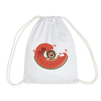 Surfing watermelon - Drawstring Bag - white - Front