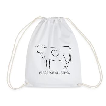 Peace for All Beings – Fine Line Christmas Cow - Drawstring Bag - white - Front