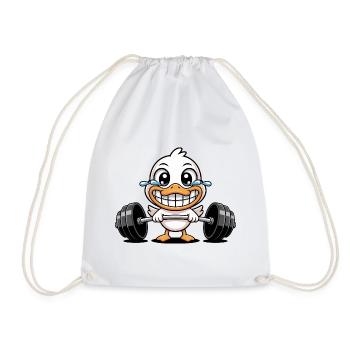 Canard fort avec haltère Fitness Workout Cartoon - Sac de sport léger - blanc - Devant