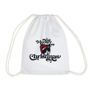 Festive Cat Christmas Illustration - Drawstring Bag - white - Front