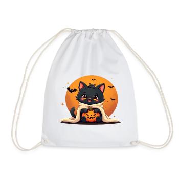 Halloween Cat with Halloween Pumpkin - Drawstring Bag - white - Front
