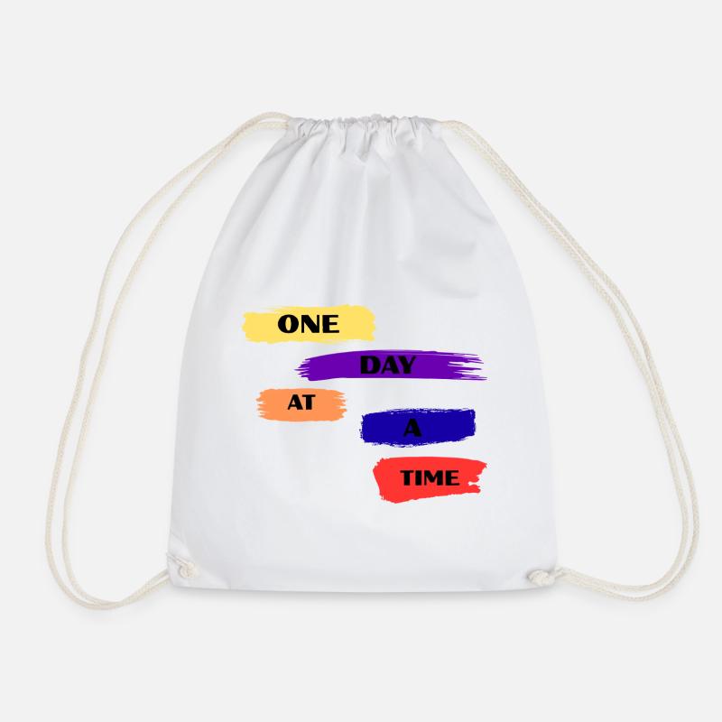 One Day At A Time Brush Quote - Drawstring Bag - white