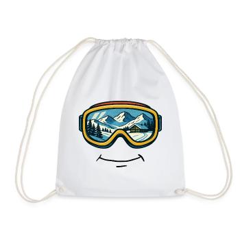 Ski Skiing Ski Holiday Ski Goggles with Grin - Drawstring Bag - white - Front