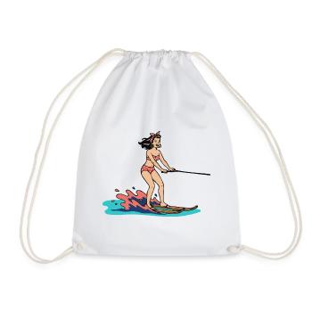 Pin-up-Mädchen auf Wasserskiern - Turnbeutel - Weiß - Vorne