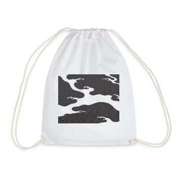 Gray Seigaiha – Japanese Wave Pattern  - Drawstring Bag - white - Front