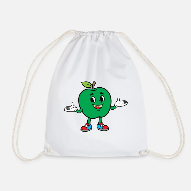 Green Apple Mascot in Sneakers - Drawstring Bag - white