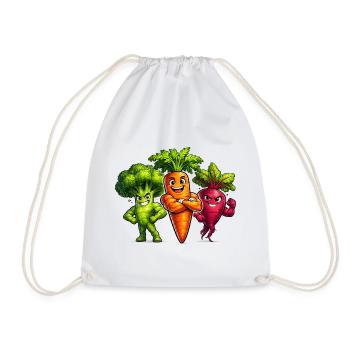 Strong vegetable team – broccoli, carrot & beetroot - Drawstring Bag - white - Front