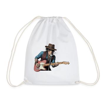 Blues Rock Singer with Electric Guitar - Drawstring Bag - white - Front