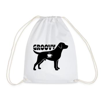 Groovy Dog Coffee Silhouette Retro - Drawstring Bag - white - Front