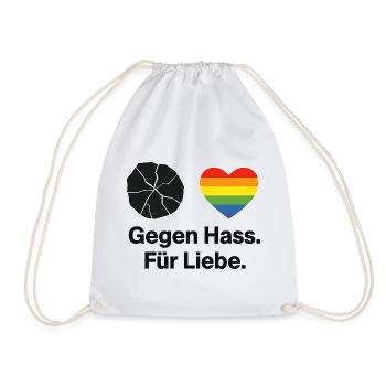 Liebe statt Hass Regenbogen Herz Spruch - Turnbeutel - Weiß - Vorne