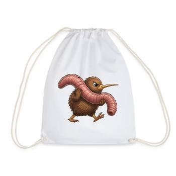 Kiwi with pink worm - Drawstring Bag - white - Front