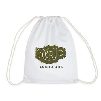 NAP – Available Later | Sleeping Cat - Drawstring Bag - white - Front