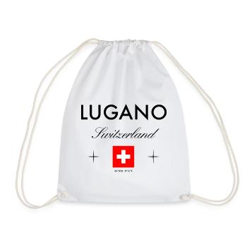 Lugano Schweiz Koordinaten Reise Souvenir - Turnbeutel - Weiß - Vorne
