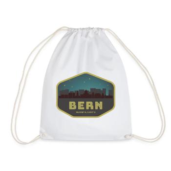 Bern Switzerland Skyline Badge Night - Drawstring Bag - white - Front