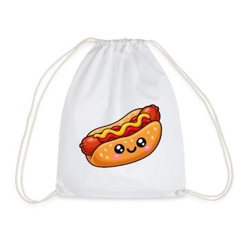 Kawaii Hotdog mit Kulleraugen - Turnbeutel - Weiß - Vorne