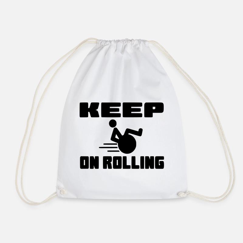 Keep rolling with your wheelchair # - Drawstring Bag - white