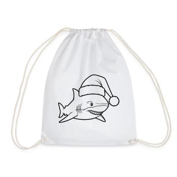 Christmas Shark Cartoon Illustration - Drawstring Bag - white - Front