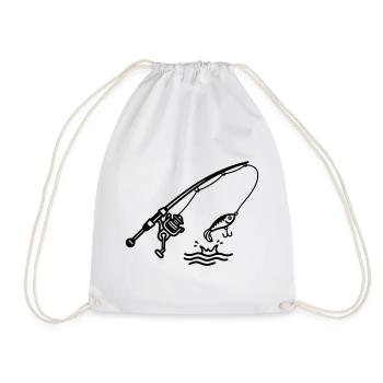 angeln fischen spinnrute petri heil logo - Drawstring Bag - white - Front