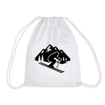 Ski Silhouette Mountains Slope - Drawstring Bag - white - Front