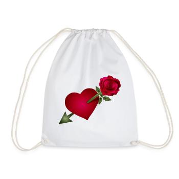 Red Rose Meets Heart with Arrow Illustration - Drawstring Bag - white - Front