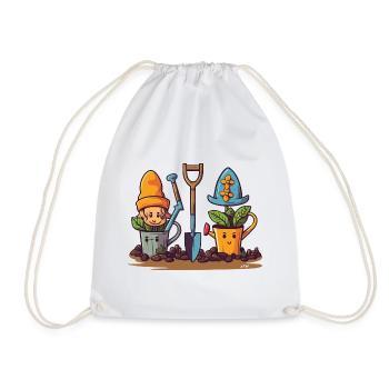 Gartenfreunde: Gnome in Töpfen - Turnbeutel - Weiß - Vorne