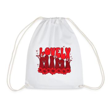Lovely Mom – Red Flowers & Butterflies - Drawstring Bag - white - Front