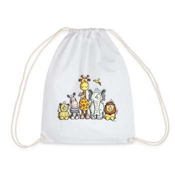 Happy African Animal Team - Drawstring Bag - white - Front