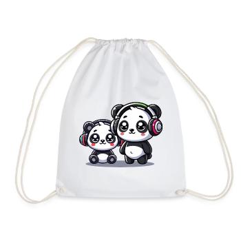 niedliches Panda Kopfhörer Motiv - Turnbeutel - Weiß - Vorne