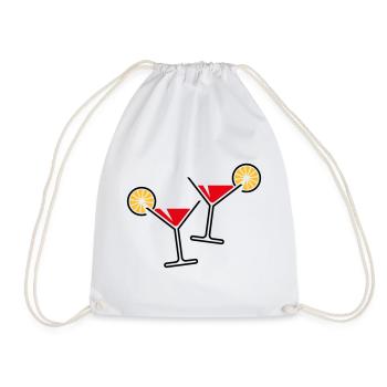 2 Cocktailgläser / Cocktail / Martini + (Rot) - Turnbeutel - Weiß - Vorne