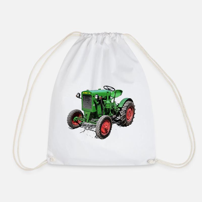 Grüner Oldtimer-Traktor - Turnbeutel - Weiß