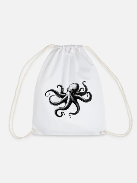 Oktopus in Monochrom - Turnbeutel - Weiß