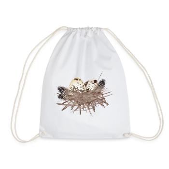 Œufs de caille dans le nid avec plumes de pintade - Sac de sport léger - blanc - Devant