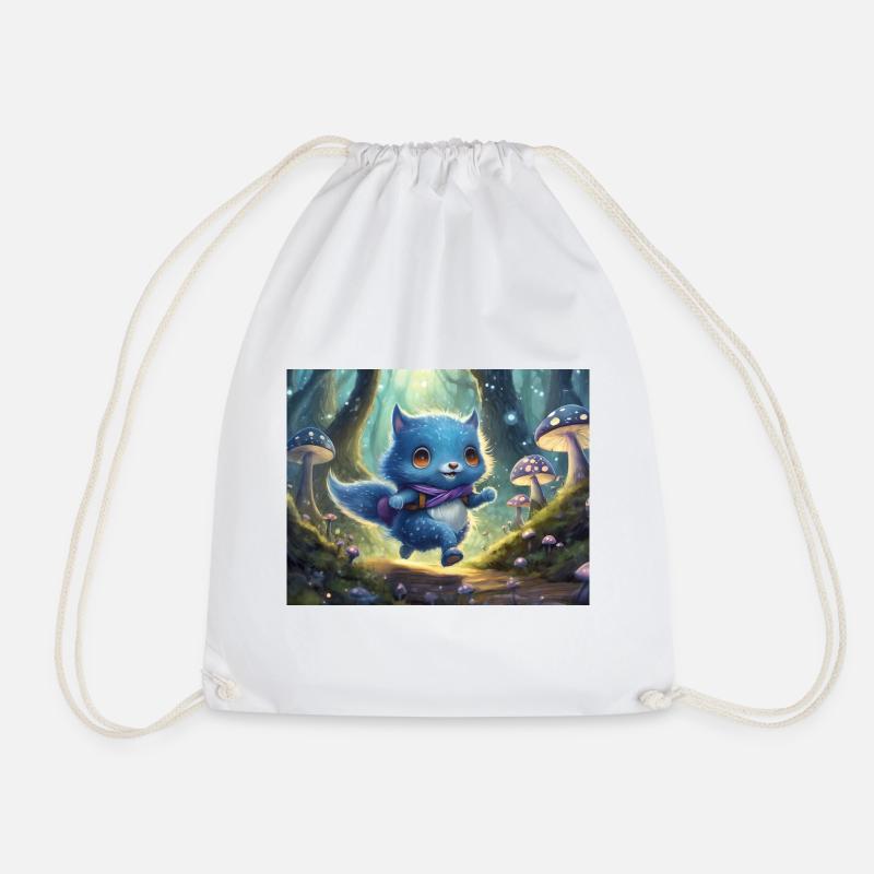 Blue Forest Kitten Adventure - Drawstring Bag - white