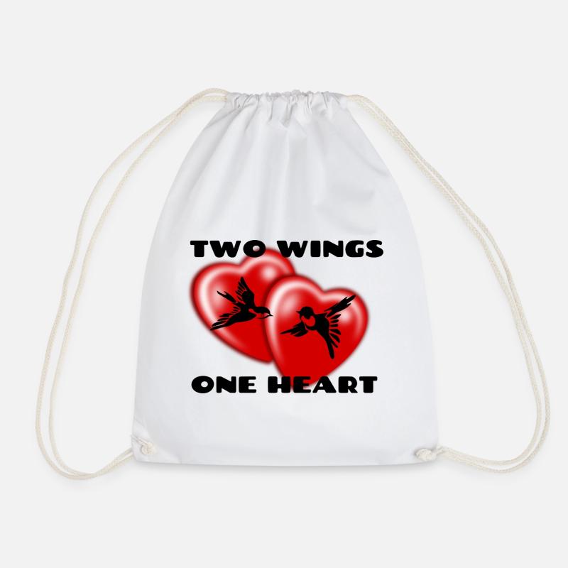 Two_Wings_One_Heart - Drawstring Bag - white