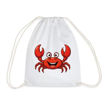 Cheerful Red Crab Cartoon - Drawstring Bag - white - Front
