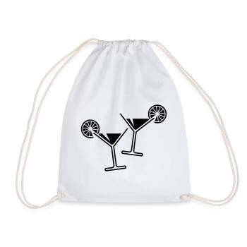2 Cocktail Glasses / Cocktail / Martini + (Black) - Drawstring Bag - white - Front