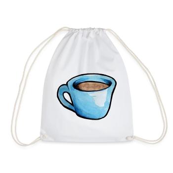 Blaue Aquarell Kaffeetasse - Turnbeutel - Weiß - Vorne