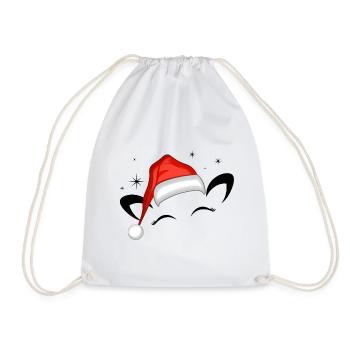 Cat Santa Hat Shining Stars - Drawstring Bag - white - Front