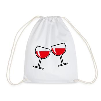 2 Rotweingläser (Rotwein / Wein / Rund Zu / 2C) - Turnbeutel - Weiß - Vorne