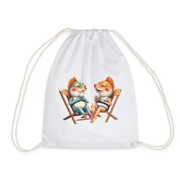 friendly fish friends on the beach - Drawstring Bag - white - Front
